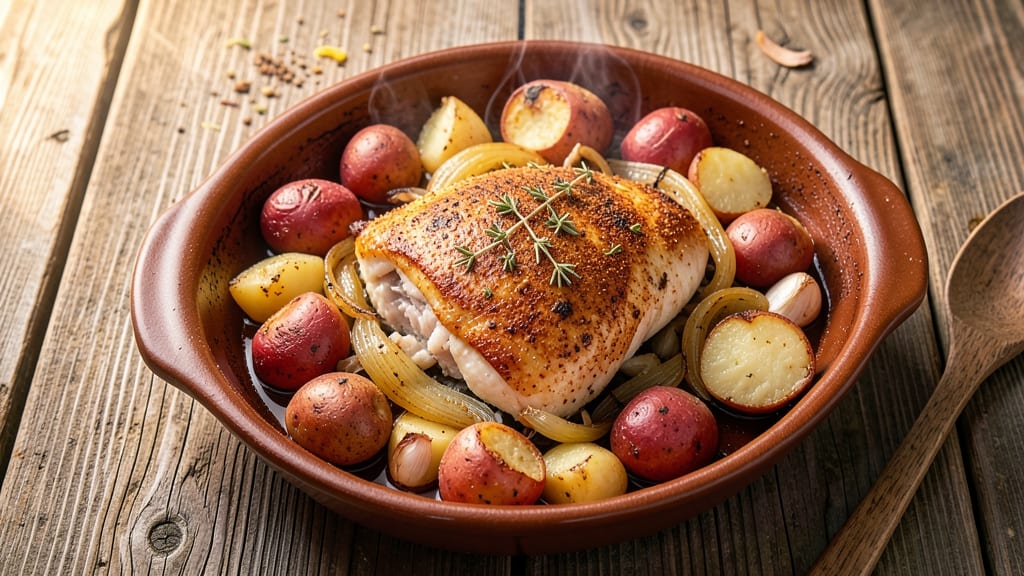 Baked Chicken With Potatoes and Onions Recipe: One-Pan Roast With Caramelized Layers