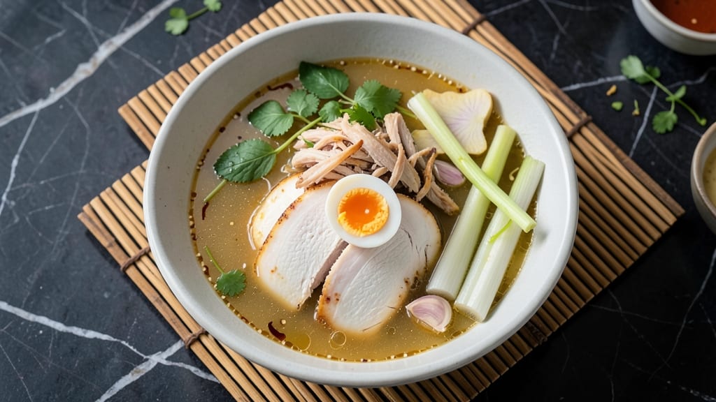 Asian Style Chicken Soup Recipe: Fragrant Ginger-Galangal Broth with Silky Rice Noodles