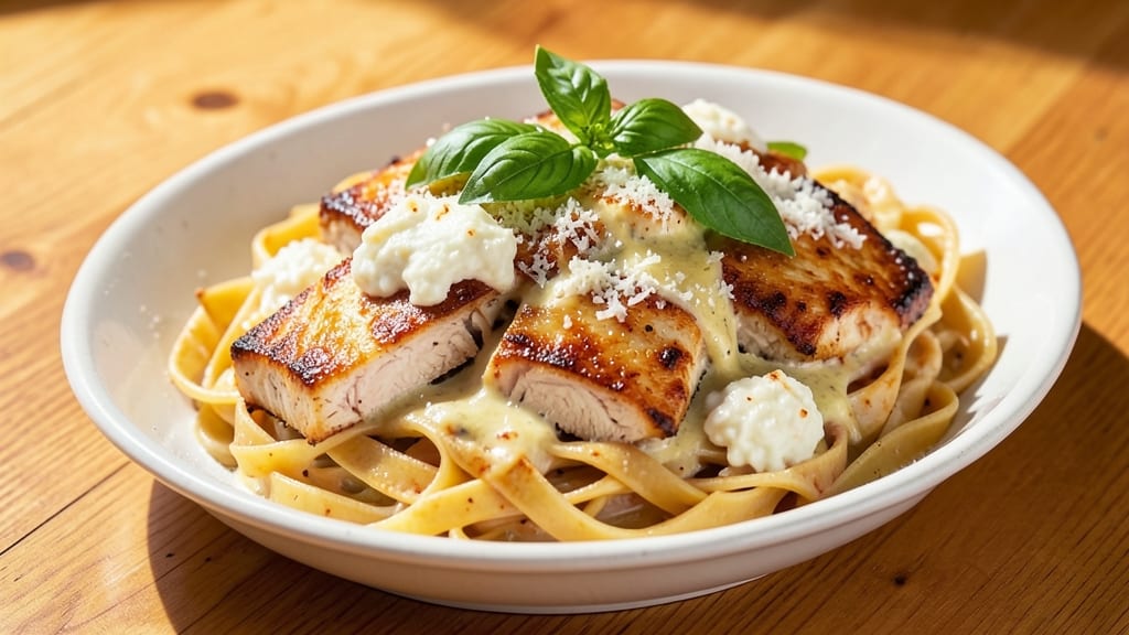 Baked Creamy Chicken Mozzarella Pasta Recipe: One-Pan Cheese Rivers Over Tender Chicken