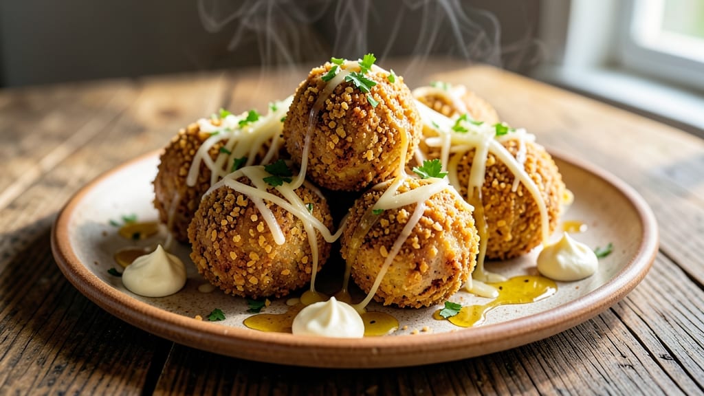 Baked Chicken Balls Recipe: Triple-Crusted Crunch With Gooey Cheese Rivers