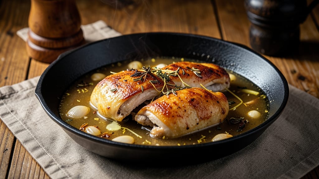 Baked Chicken in Broth Recipe: Herbed Broth-Poached Tender Meat