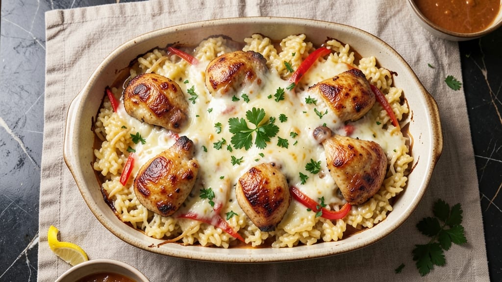 Baked Chicken Orzo Casserole Recipe: Cheesy, Crispy Top and Creamy Pasta Layers