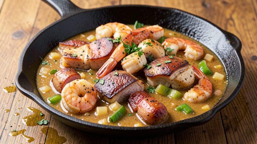 Andouille Sausage, Chicken, and Shrimp Gumbo Recipe: Smoky Roux Depth With Three-Protein Richness
