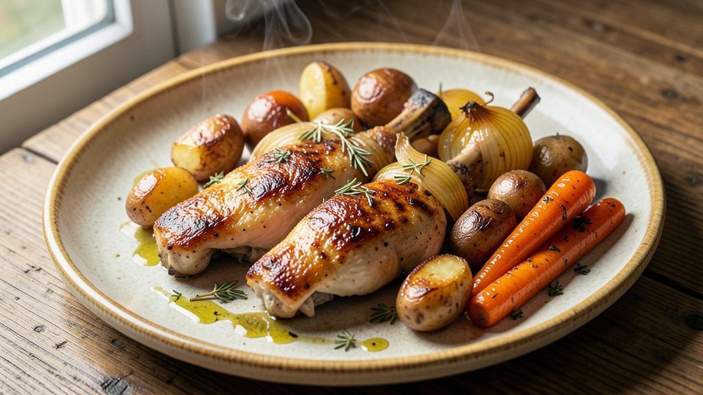 Chicken Thighs With Potatoes, Carrots, and Onions Recipe: One-Pan Roast for Hands-Off Dinner