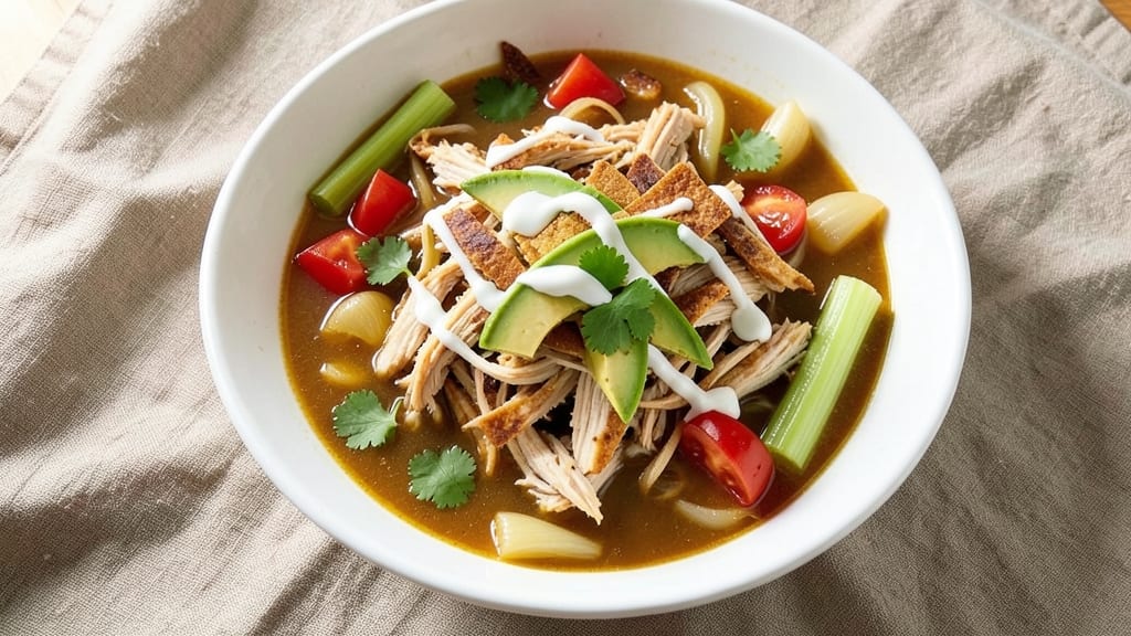 Copycat Mcalister's Chicken Tortilla Soup Recipe: Crispy Celery Crown Over Spiced Tomato Base