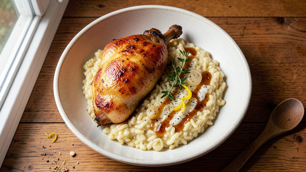 Baked Chicken And Risotto Recipe: One-Pan Creamy Crispy Top Harmony