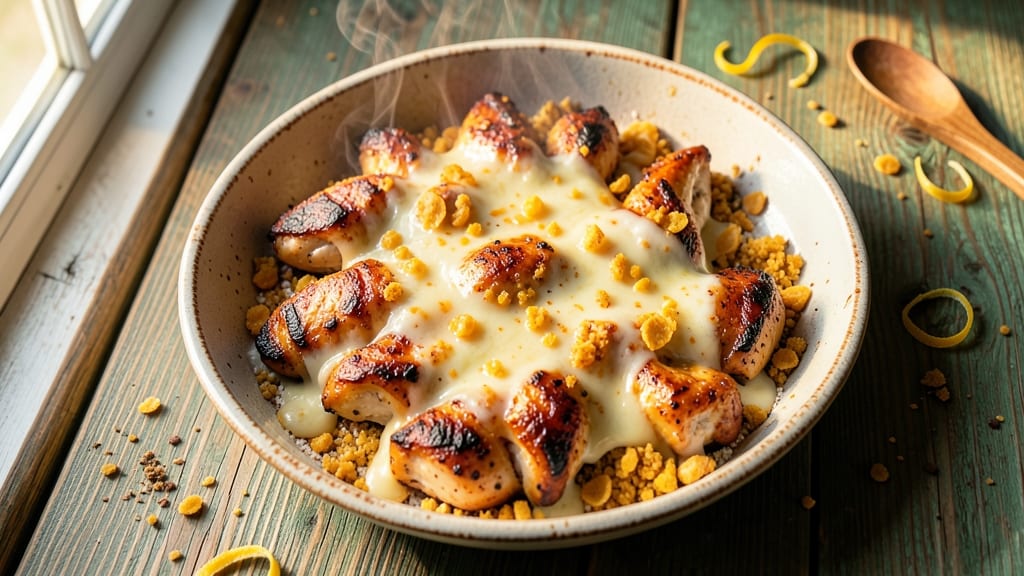 Applebee's Sizzling Chicken Skillet Recipe: Crispy Cornflake Topping Over Melty Cheese Rivers