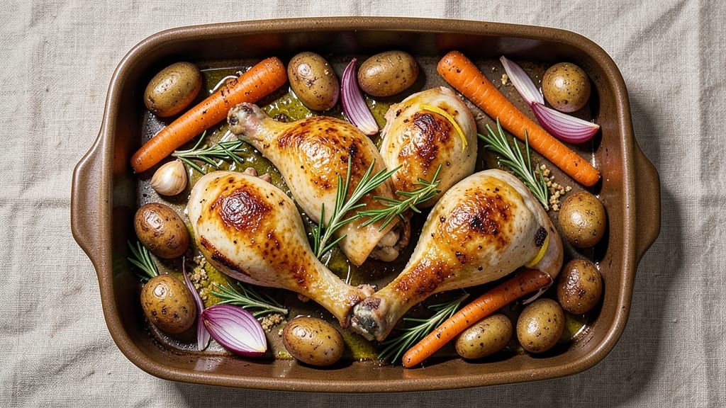 Baked Chicken Legs With Vegetables Recipe: One-Pan Herb-Roasted Crunch and Tenderness