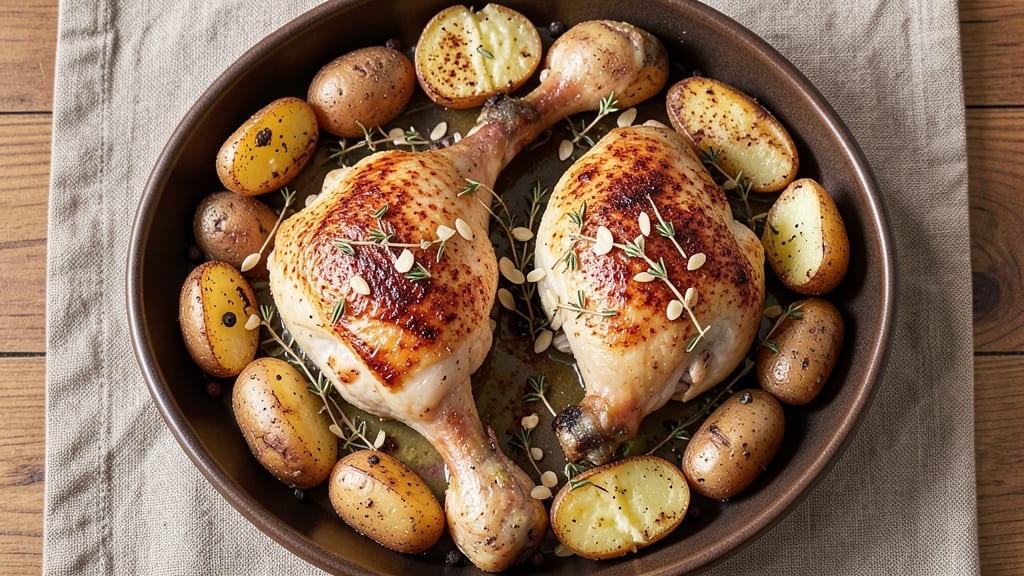 Oven Baked Chicken Legs and Potatoes Recipe: Crispy-Skinned, Herb-Infused One-Pan Feast